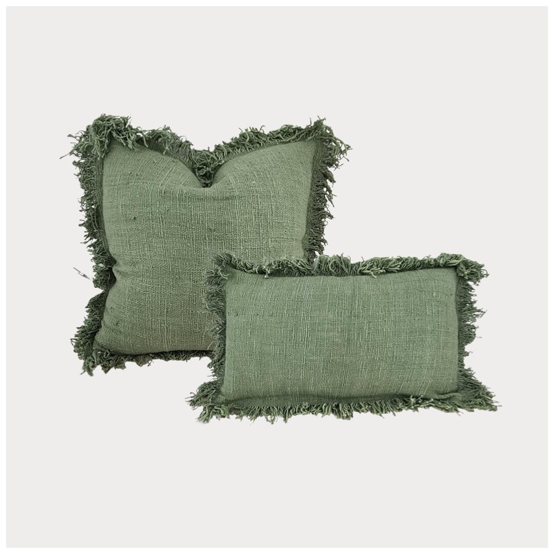 Fringed Green Cushions