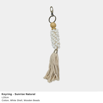 Sunrise Keyring – Natural Latte with Shell & Tassel