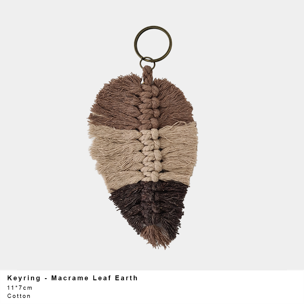 Macrame Leaf Keyring – Handmade Cotton (Multiple Colours)