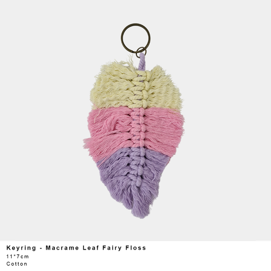 Macrame Leaf Keyring – Handmade Cotton (Multiple Colours)