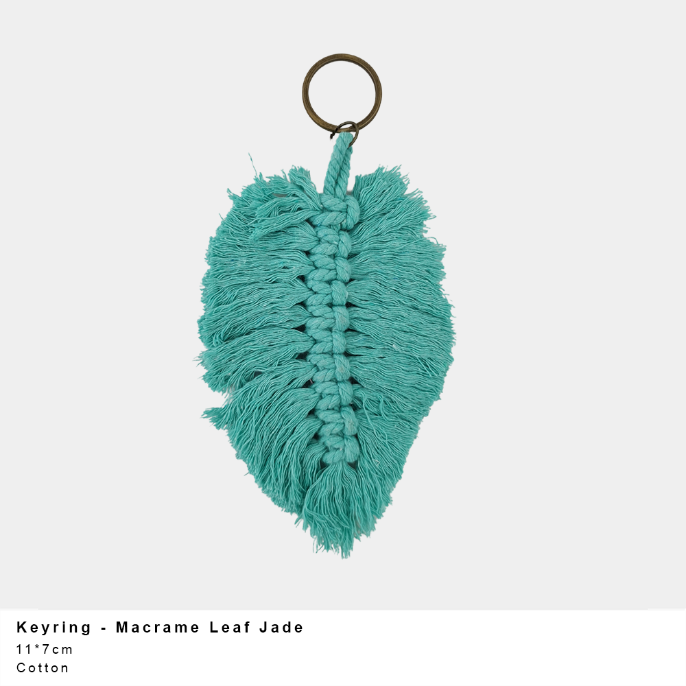 Macrame Leaf Keyring – Handmade Cotton (Multiple Colours)