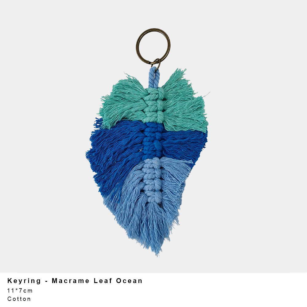 Macrame Leaf Keyring – Handmade Cotton (Multiple Colours)