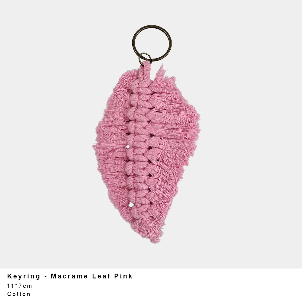 Macrame Leaf Keyring – Handmade Cotton (Multiple Colours)
