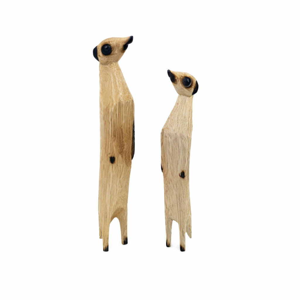 Wooden Meerkat Sculptures – Set of 2 (Small & Large)