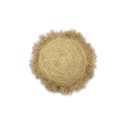 Round Raffia Fringed Cushion - Natural